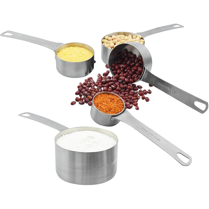 Smithcraft Measuring Cup Set, 7 Pieces, 18/8 Stainless Steel, Silver, Measuring Cups, for Dry and Liquid Ingredients, Metric and US Measurements, Engraved, 240 ml, 9 pieces
