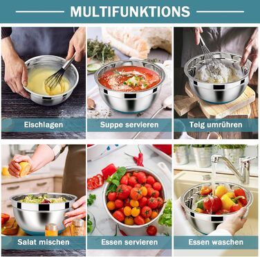 Mixing Bowl Set of 6, Homikit Stainless Steel Bowl Set, Salad Bowl with Airtight Lid & Non-Slip Silicone Bottom for Cooking/Baking/Serving, 4.6L/2.8L/2.5L/1.6L/1.2L/0.7L, Blue