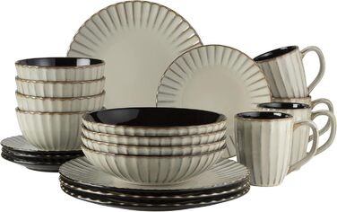 MÄSER Confino Dinnerware Set - 20 Piece Ceramic Tableware Set for 4 - Beige & Black Vintage Style Stoneware