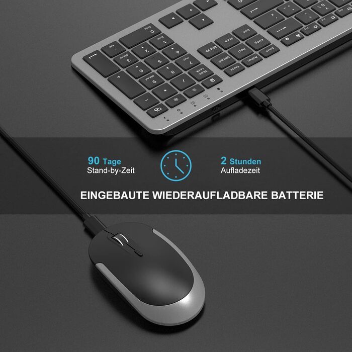 Бездротовий комплект клавіатури та миші Seenda SK38-3 Ultra-Dünne, Ергономічна клавіатура з захистом від пилу, DE QWERTZ, Чорний/Зелений