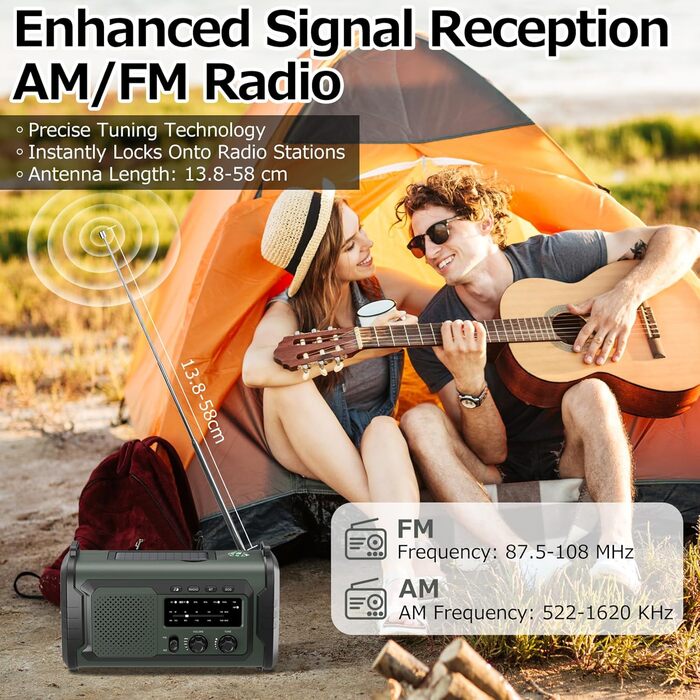 Радіо на сонячній батареї та ручному приводі 27000mAh з Bluetooth, FM/AM, SOS сигналом, динаміком та підключенням для навушників (Зелений)