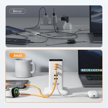 Зарядний пристрій TESSAN 30W 6-в-1 з 6 портами USB, адаптер живлення з кабелем 2м, білий