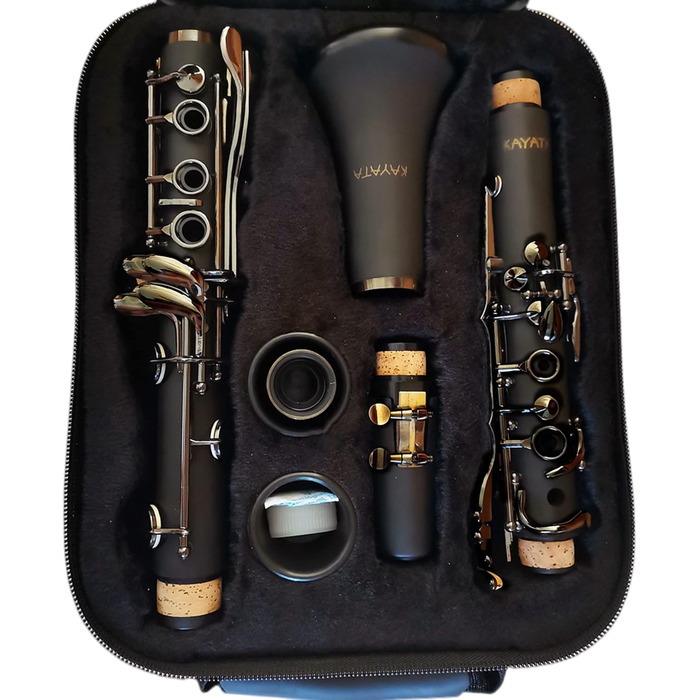 Кларинет KAYATA B з чорним ебонітовим корпусом, нікельовані клавіші, регульована підставка для великого пальця, кейс Deluxe Canvas чорний, нікель