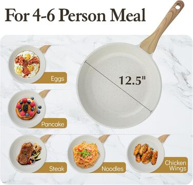 Сковорода SENSARTE 28 см з антипригарним покриттям, швейцарське гранітне покриття, для приготування омлетів, сумісна з газовою та індукційною плитами, без PFOA/PTFE/PFAS, білий колір