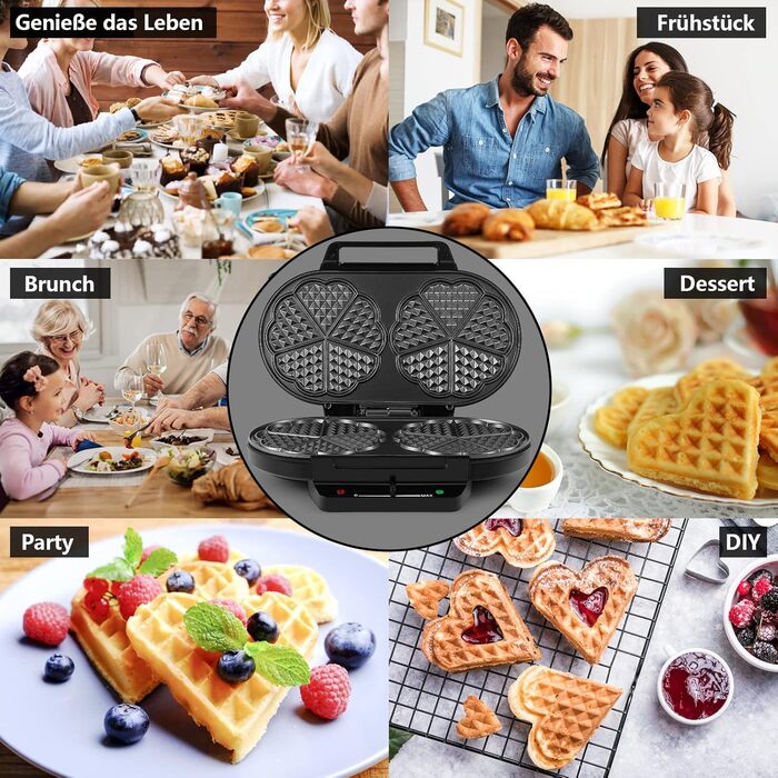Heart-Shaped Waffle Maker - YASHE SW-2122M - Double Waffle Plates, Non-Stick Coating, Adjustable Temperature, 1200W