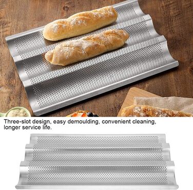 BuyWeek Baguette Baking Sheet, 3-Groove Stainless Steel Baguette Baking Mold French Bread Baking Sheet Pan Kitchen Baking Tool Silver