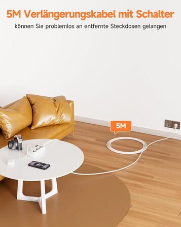 Многорозеткова станція з захистом від перенапруги, 3 розетки, 4 USB (2 USB-C), вимикач, кабель 1,5м, для дому/офісу, білий