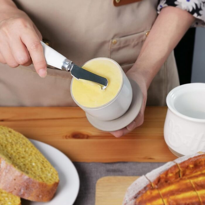 MAIA Ceramic 5.5 oz Butter Crock for Counter with Water Butter Spreader Holder for Spreadable Butter, French Butter Dish with Lid, Butter Keeper for Kitchen Counter, White Kitchen Décor