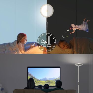 Світлодіодна підлогова лампа Anten Klara з лампою для читання | Матова | 30W, з регулюванням яскравості та пультом дистанційного керування | 3 кольори світла | Регулювання яскравості | Підлогова лампа для вітальні, офісу