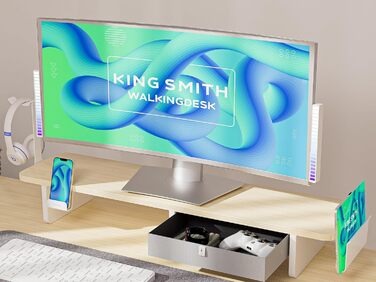 Electric Standing Desk with Drawers - 120x60cm, Oak Finish - Adjustable Height Desk for Home Office & Business, Monitor Stand, Phone Holder, 3 Hooks