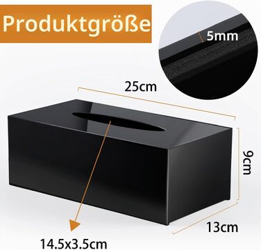Коробка для серветок ручної роботи з акрилу, чорна, 25×13×9 см