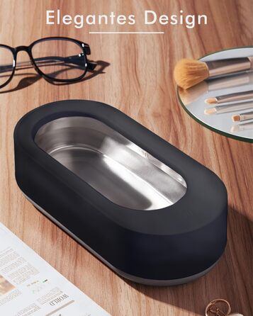 Ультразвуковий очищувач для окулярів та прикрас (срібне покриття) | Очищувач окулярів | Очищувач прикрас | Чорний