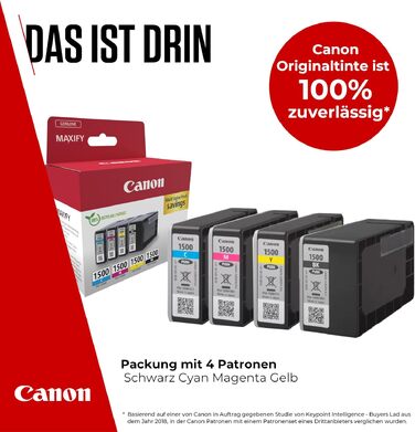 Комплект оригінальних картриджів Canon PGI-1500 (чорний, блакитний, пурпуровий, жовтий) для кольорового струминного принтера, 4 шт.