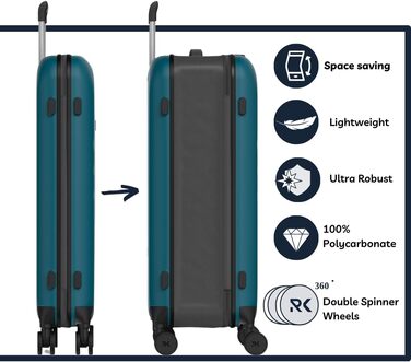 Чемодан Rollink Vega 360, 104L, 4 колеса, чорний, з інноваційним замком, міцний, екологічний (Carry-On, Deep Lagoon)