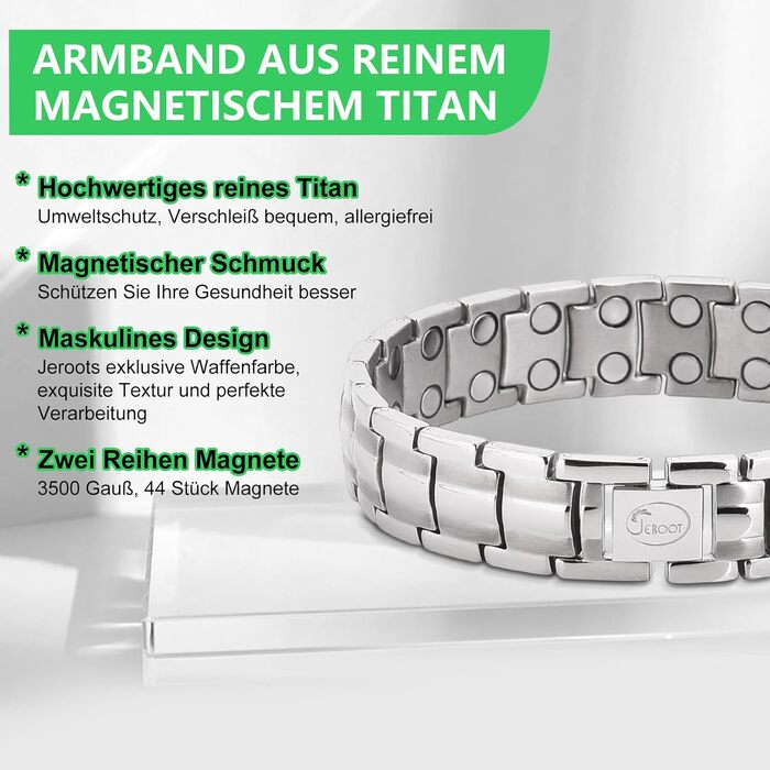 Браслет на магніті JEROOT з титану для чоловіків - здоров'я та енергія (3500 гаус)