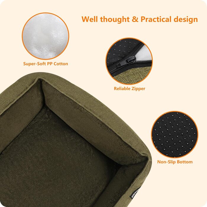 HMTOPE Dog Bed, Dog Sofa, Dog Cushion, Dog Basket, Removable and Washable, 110 x 86 x 26 cm (L 110 x W 86 x H 26 cm, Olive Green)