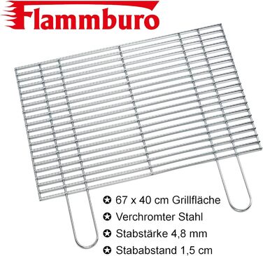 Решітка для гриля FLAMMBURO 67x40 см, хром, сталь, 4.8 мм - для барбекю