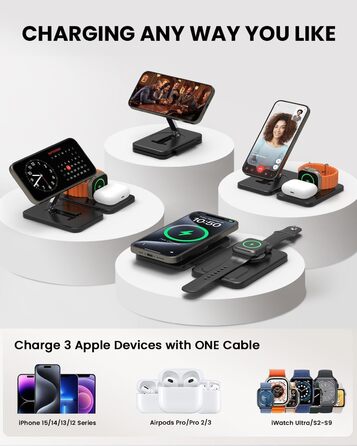 Зарядний пристрій GEEKERA MagSafe 3-в-1: для Apple Watch, iPhone та AirPods (чорний)