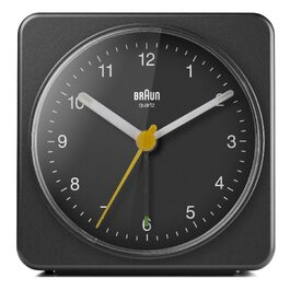 Аналоговий будильник Braun BC03B з функцією відкладеного будильника (Snooze) та підсвіткою, безшумний кварцовий механізм, чорний