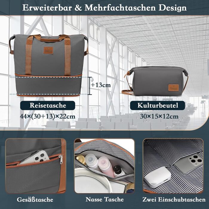 Набір валіз Joyway 5шт з ABS пластику, розширюваний, з TSA-замком, 4 колеса, сірий. Включає: валіза, сумка, кульок