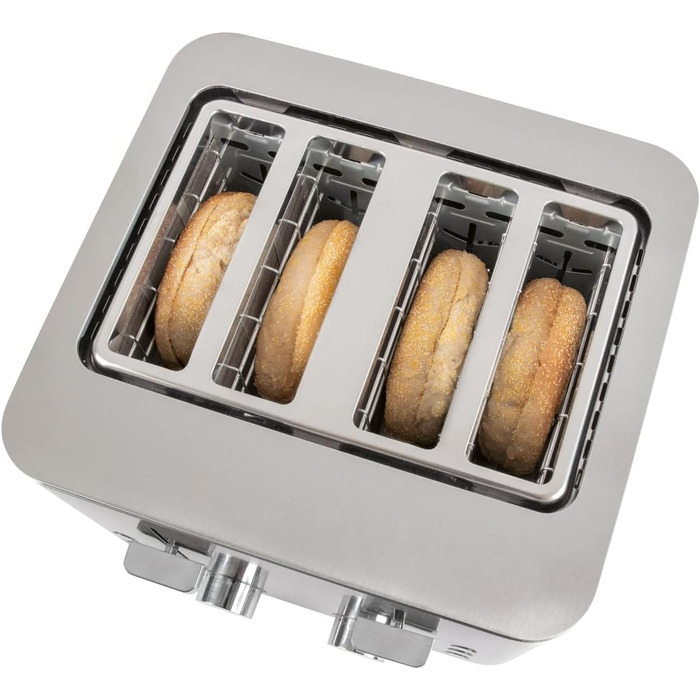 ProfiCook® Toaster | 4-Slice Toaster | Stainless Steel Housing | 1500 Watts | Wide Slot | Bagel Attachment (removable) | 7 Adjustable Browning Levels | Crumb Tray | Cord Retraction | PC-TA 1252 PC-TA 1252 inox