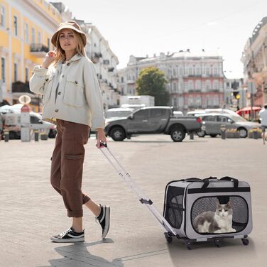 Транспортна переноска для котів та собак великих порід (до 20 кг), сіра. З колесами, складається.