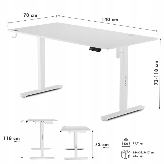 Електричний стіл з регулюванням висоти Sense7 Nojo, 140 x 70 x 118 см, білий