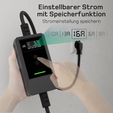 Кабель для зарядки електромобіля Type 2 Schuko 3,7kW (6-16A, 1-фазний) з LCD-дисплеєм, 5,5м, чорний