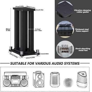 Підставка для колонок (2 шт), сталевий каркас, до 40 кг, MDF, чорний, 70 см
