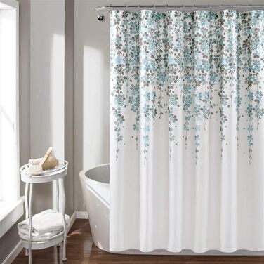 Шторка для душу Lush Decor з квітами, 183x183 см, блакитний та сірий