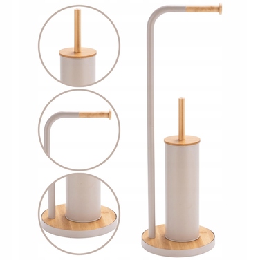 Стильний тримач для туалетного паперу з ергорегічним йоржиком для унітаза, бежевий бамбук та сталь