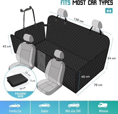 Waterproof Car Seat Cover for Dogs with Wood Board & Seat Belts - XXL Black