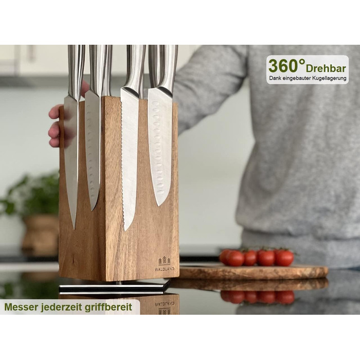 WALDLAND Premium Knife Block without Knives – Magnetic Knife Block made of exquisite and robust Acacia wood | Magnetic Knife Holder | Magnetic Knife Holder | Wooden Block