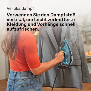 Праска з парою Braun FreeStyle 5 SI 5037 VI - потужний відпарювач з підошвою Freeglide 3D, вертикальним подачею пари, 2700 Вт, 200 г/хв, резервуар 330 мл (чорний/синій)