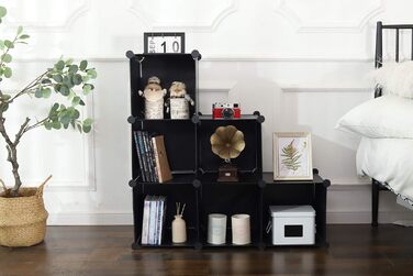 YCOCO Storage Shelf with 6 Cube Shelves, Bookshelf, Bookshelf for Bedroom, Office, Dorm Room, University, Living Room, Black.