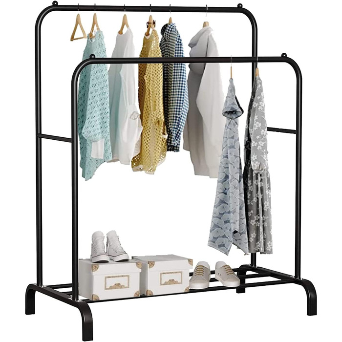 edihome Clothes Rack, Clothes Rail, Double, 110 x 150 x 54 cm, Shoe Rack, Metallic, Stable, Clothes Organizer (Black)
