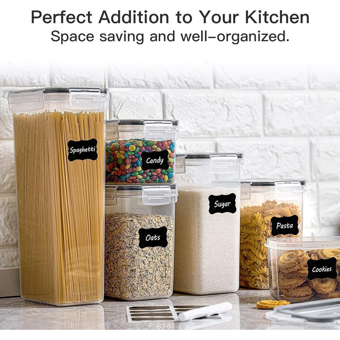 Набір контейнерів для зберігання Withosent 20 шт. з герметичними кришками, 2.8L, 2L, 1.4L, 0.8L, 0.52L - для кухні, круп, мюслі, борошна