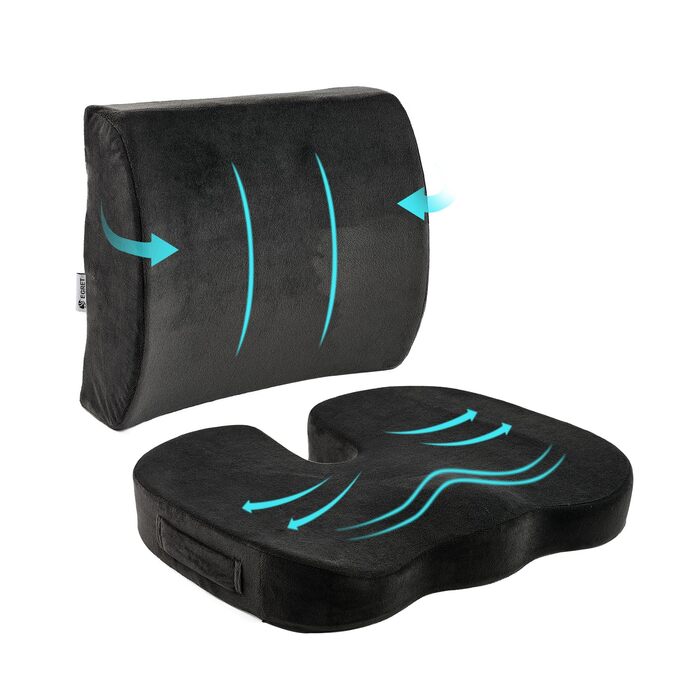 Подушка для спини та сидіння Egret з Memory Foam для офісного крісла та авто, чорна - підтримка попереку, корекція постави, зняття болю