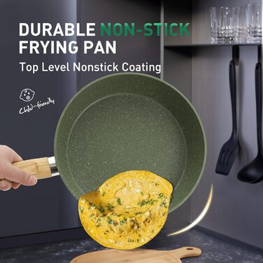 Kitchen Academy 30-Piece Induction Cookware Set with Glass Lids and Granite Coating, including Frying Pans and Pots (Green)