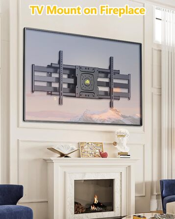 Настінне кріплення для телевізора HY-Bracket поворотне, для LED, OLED, 4K, 37-80 дюймів, чорне, з подовженим кронштейном (для дерев'яних стін)