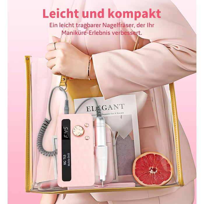 Електричний фрезер для нігтів Ziweo з LED дисплеєм, 45000 об/хв, для манікюру та педикюру, для гелю, акрилу, акригелю, Shellac