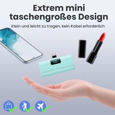 Міні-павербанк Klein 5200mAh з LCD-дисплеєм та USB-C PD, зовнішній акумулятор для iPhone, Samsung S25/S24, Huawei, iPad — Рожевий