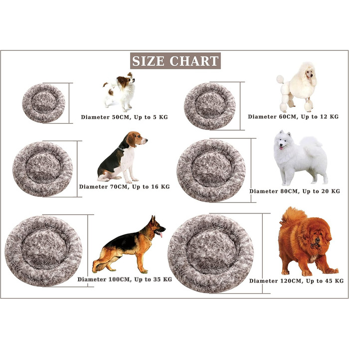 Крісло-гніздо для собак XXXL, кругле, знімний, пральний чохол, анти-тривожне, штучне хутро, м'яке, зручне, пухнасте ліжко для домашніх тварин (115 см, коричневе)