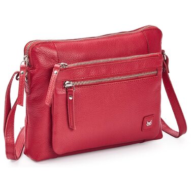 Сумка через плече Wise Owl з натуральної шкіри: жіноча та чоловіча, червона Nappa, 5 відділень на блискавці