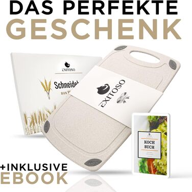Обрізна дошка EXITOSO з PP-матеріалу та пшеничного полова, з канавкою для соку та ручкою, для хліба та інших продуктів, миюча в посудомийній машині, антибактеріальна, 32x20 см