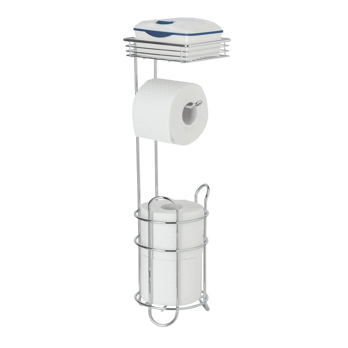 Підставка для туалетного паперу WENKO 3в1 з полицею та держателем рулонів - срібна, 16 x 59 x 18 см