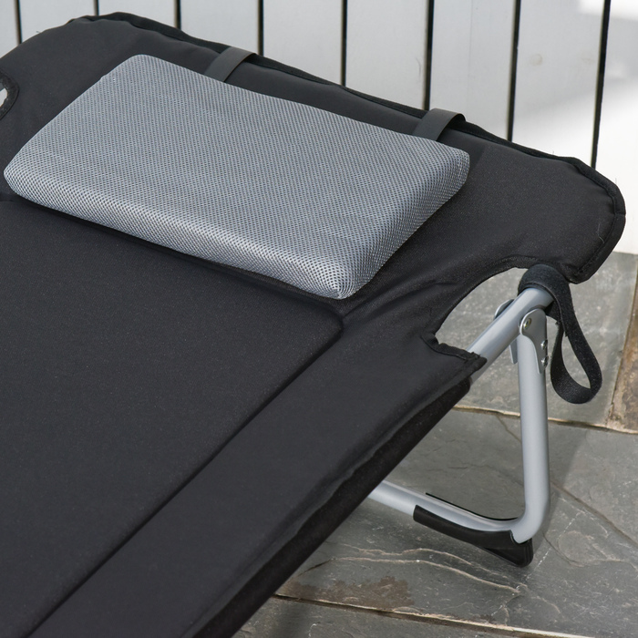 Outsunny Folding Camping Bed Field Bed with Pillow 183x66x33cm Lightweight Portable for Outdoor Camping Black Silver