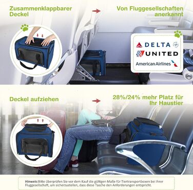 Транспортна сумка для кота, переноска для кота та собаки, переноска для тварин, складана переноска для домашніх тварин зі шлейкою, переноска для тварин (Блакитна, L)