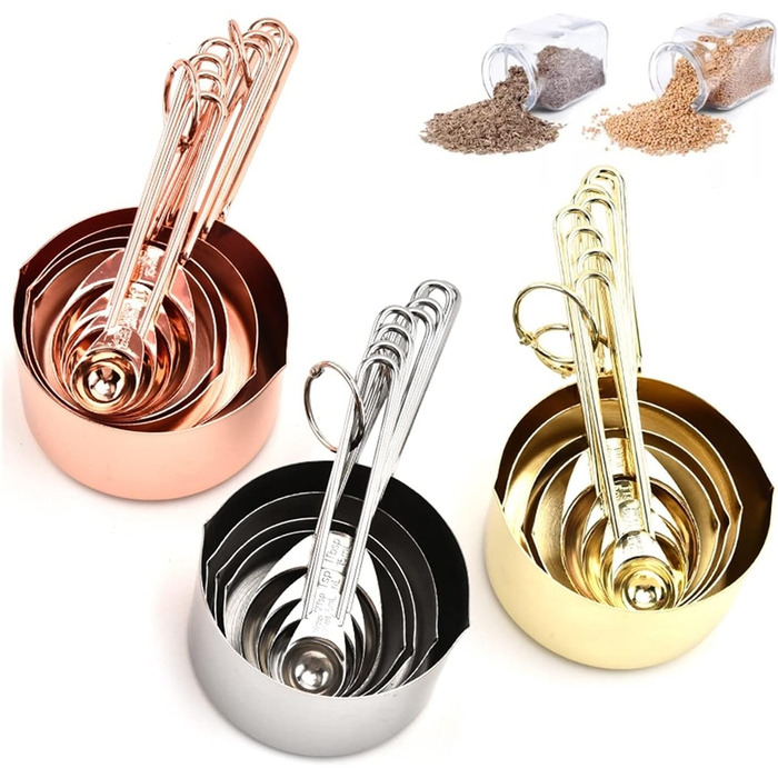 8-Piece Measuring Spoon Set, Rose Gold, Measuring Cup, Kitchen Accessories, Baking, Tea, Coffee Spoons, Measuring Tools (Color: Gold) (Silver)