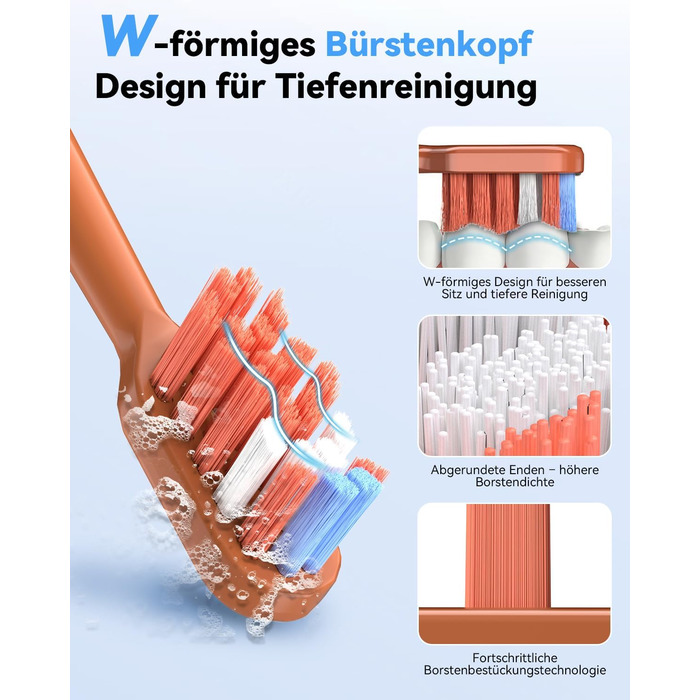 Електрична звукова зубна щітка JTF з УФ-дезінфекцією та сушінням, бездротова зарядка, 5 режимів чищення, 6 насадок, стаканчик для полоскання, акумуляторна для дому та подорожей (Помаранчева)